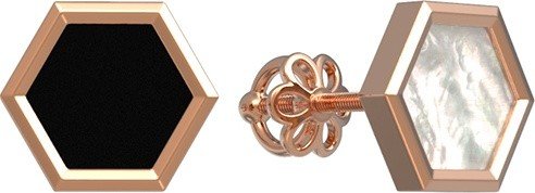 Серьги из золота 585 пробы c ониксом и перламутром