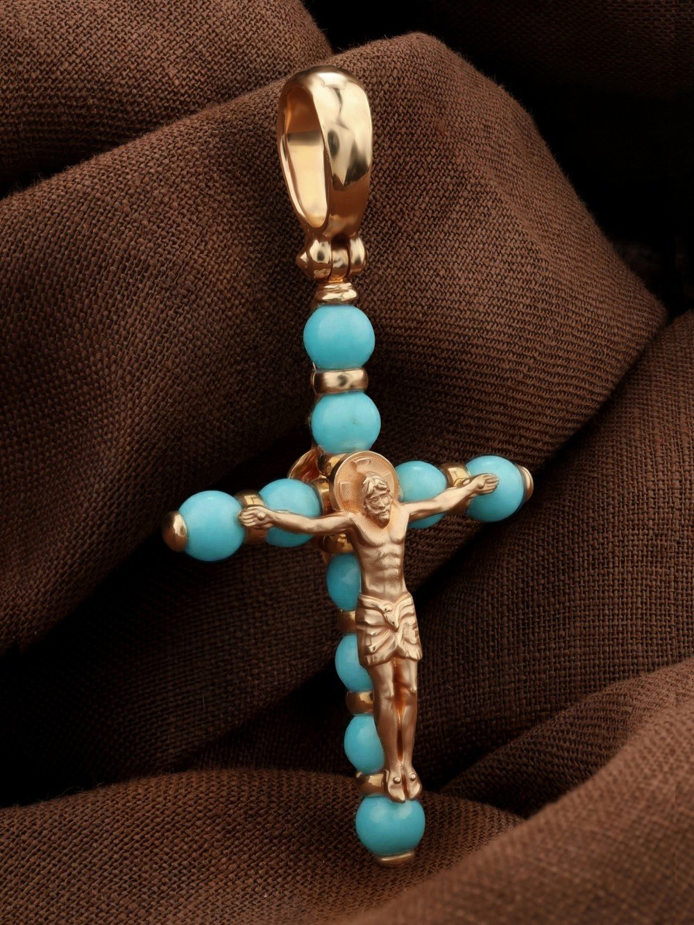 Крест из золота c бирюзой