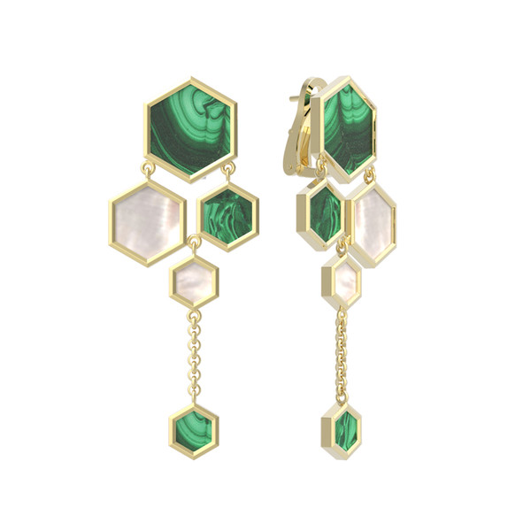 Серьги из лимонного золота c малахитом и перламутром