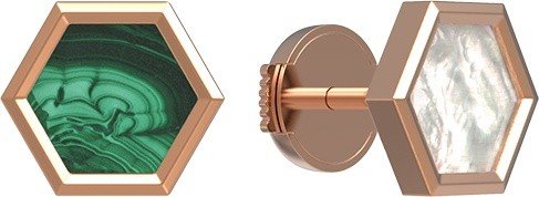 Серьги из золота 585 пробы c малахитом и перламутром