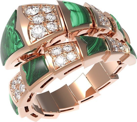 Кольцо из золота c бриллиантами и малахитом