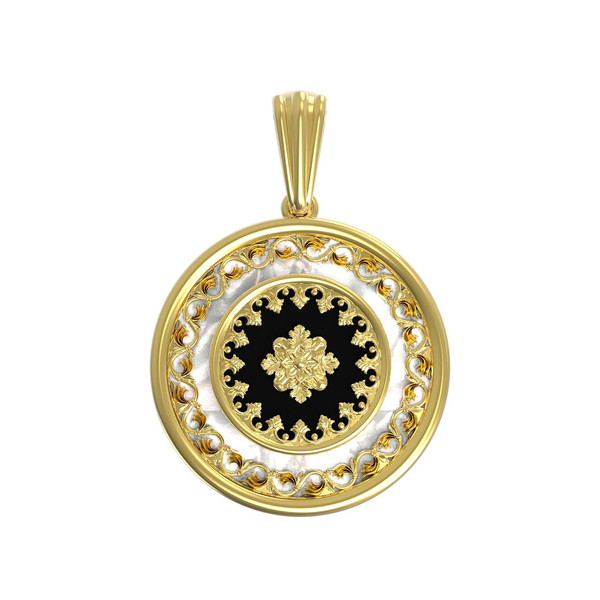 Подвеска из лимонного золота c ониксом и перламутром