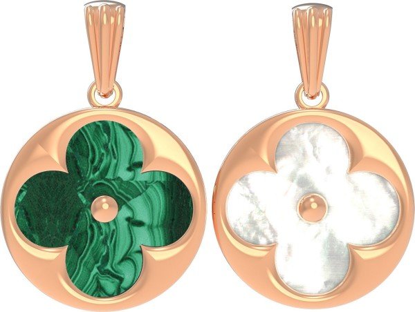 Подвеска из золота c малахитом и перламутром