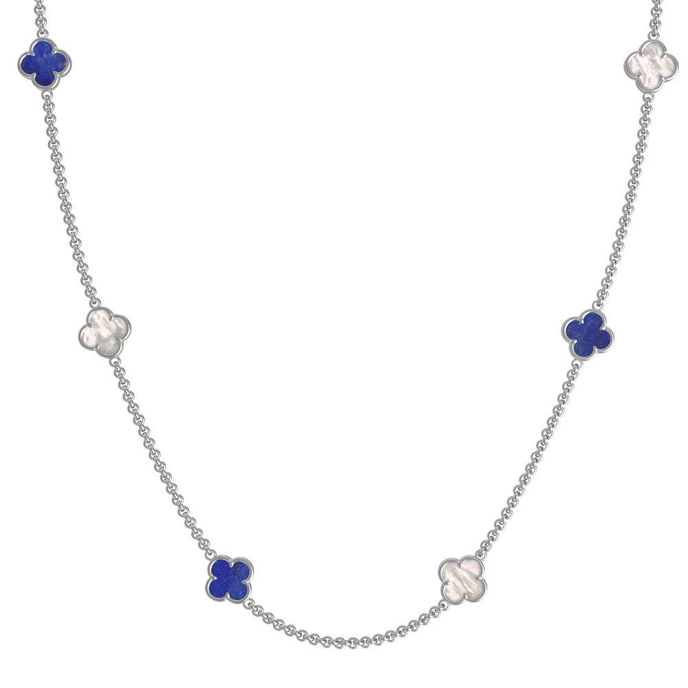 Колье из белого золота c лазуритом и перламутром