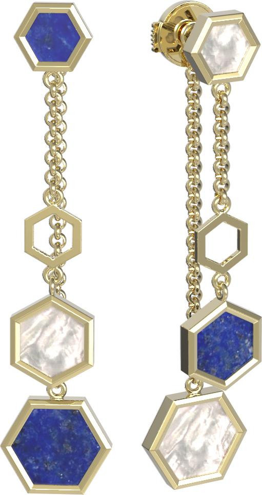 Серьги из лимонного золота c лазуритом и перламутром