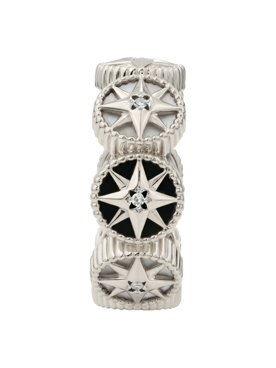 Кольцо из белого золота c бриллиантами, ониксом и перламутром