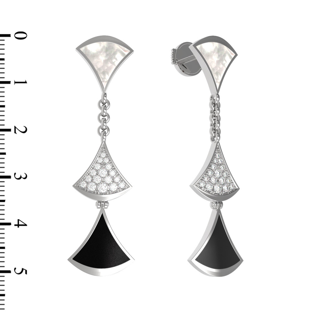 Серьги из белого золота c бриллиантами, ониксом и перламутром