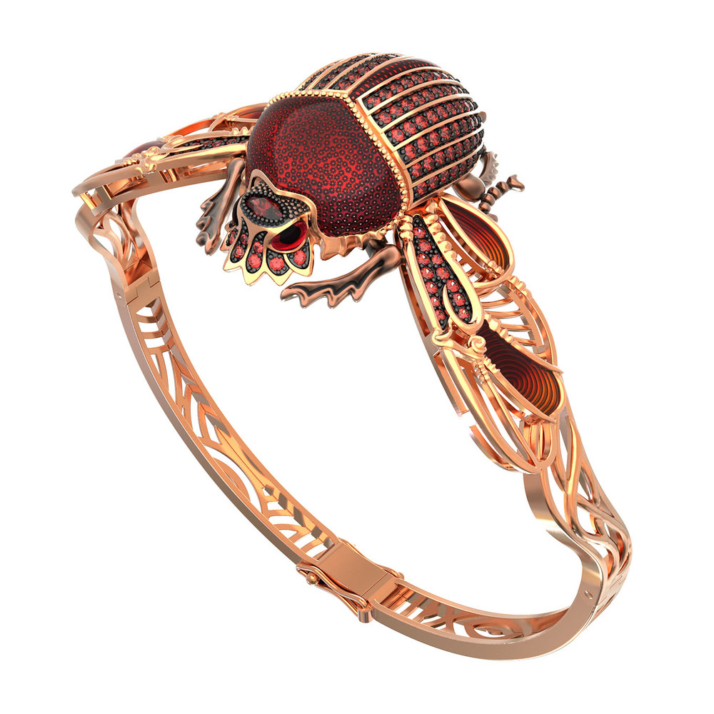 Браслет из золота c эмалью, фианитом, гранатом и эмалью