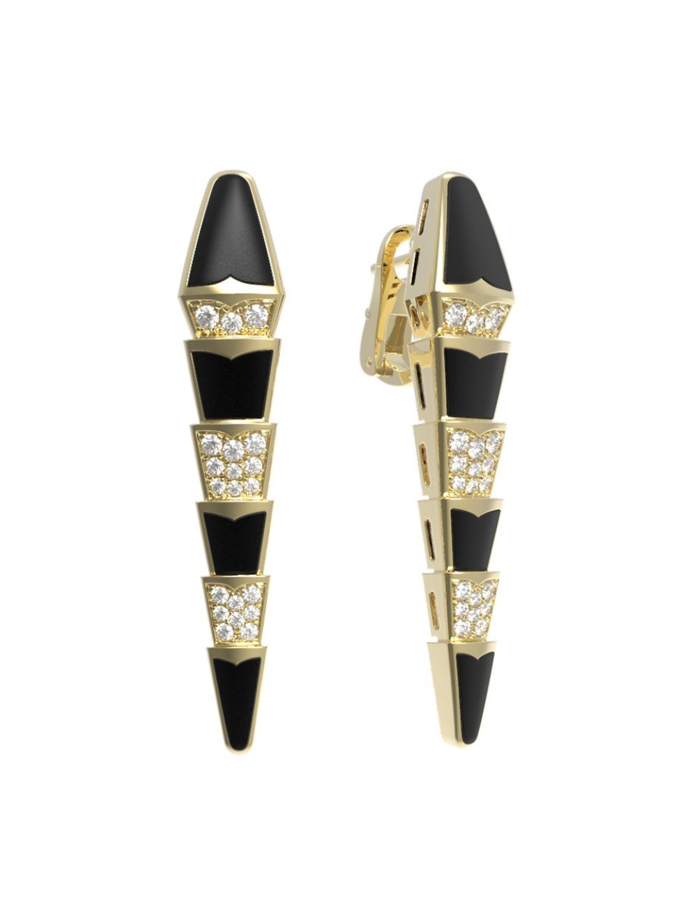 Серьги из лимонного золота 585 пробы c бриллиантами и ониксом