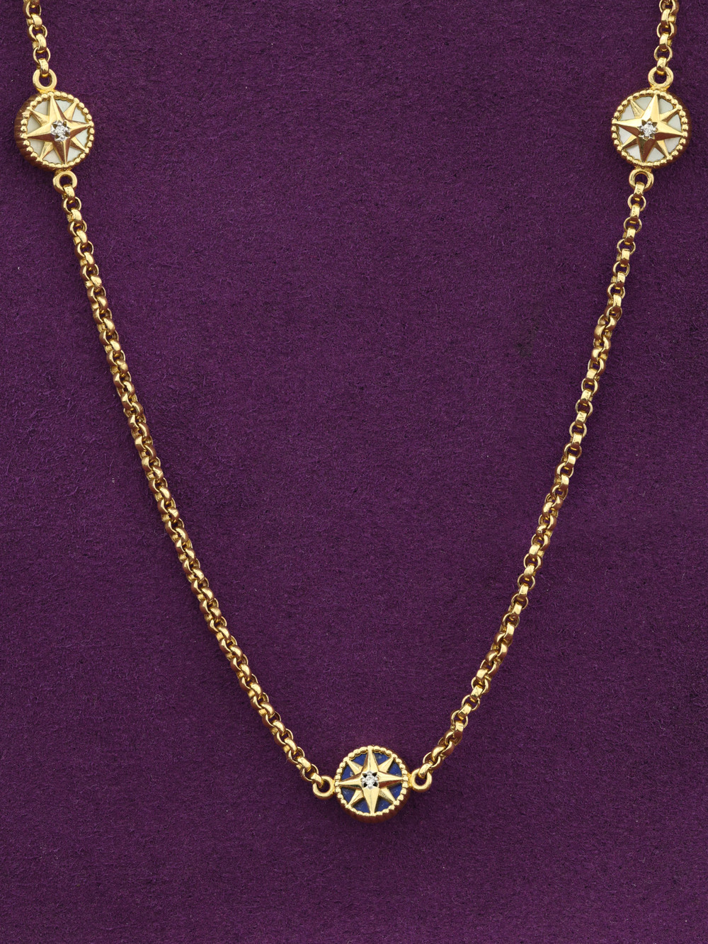 Колье из лимонного золота c бриллиантами, лазуритом и перламутром