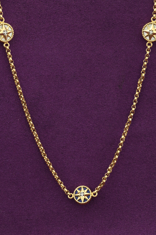 Колье из лимонного золота c бриллиантами, лазуритом и перламутром