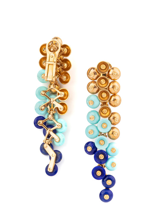 Серьги из золота c бирюзой и лазуритом