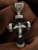 Крест из белого золота 585 пробы c эбеновым деревом