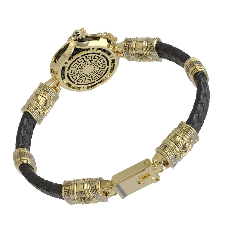 Браслет из лимонного золота c эмалью, шнурком, ониксом и рубином