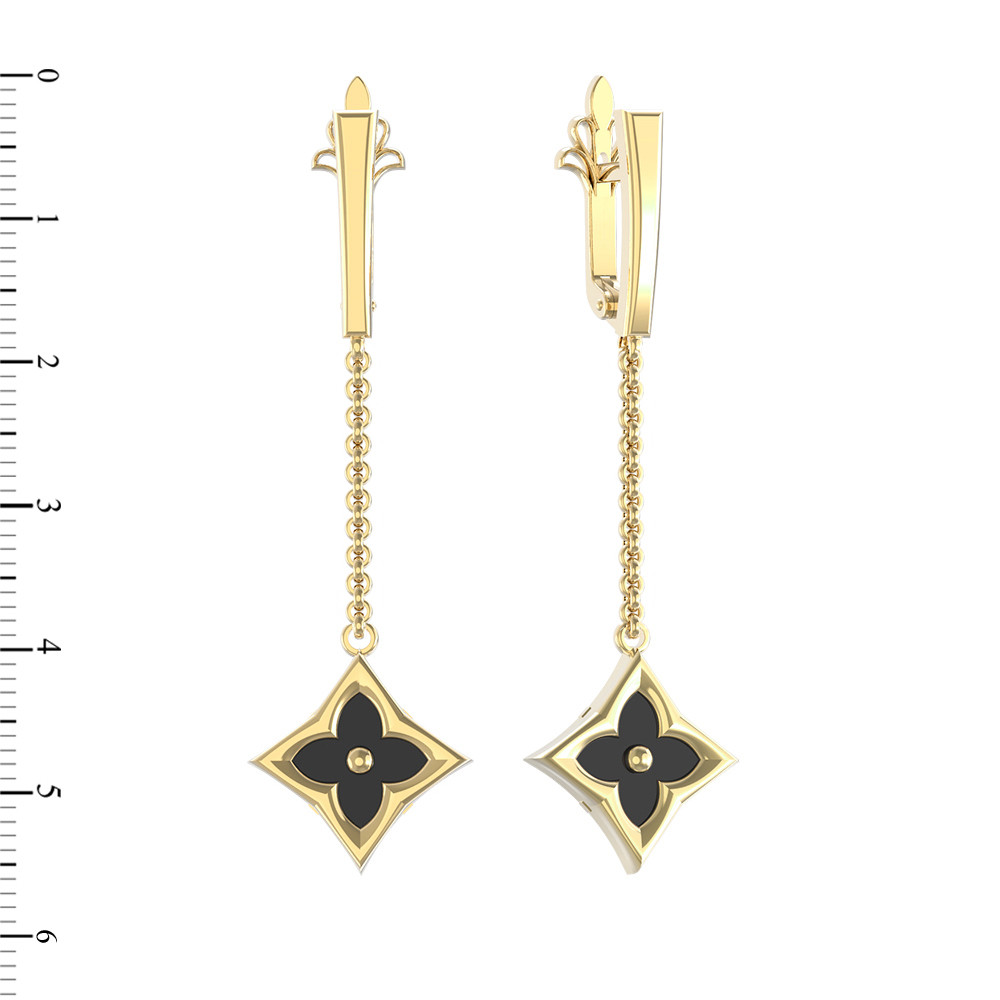 Серьги из лимонного золота c ониксом