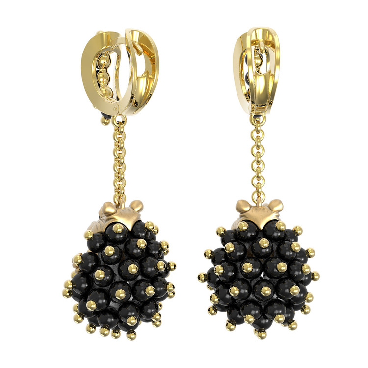 Серьги из лимонного золота c эмалью и ониксом