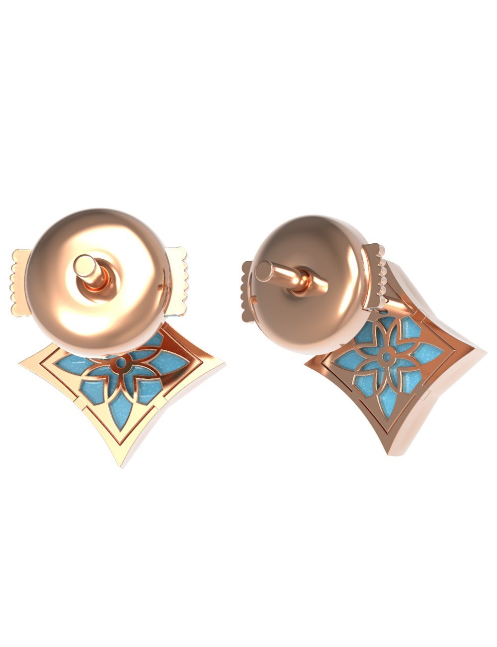 Серьги из золота 585 пробы c бриллиантами и бирюзой