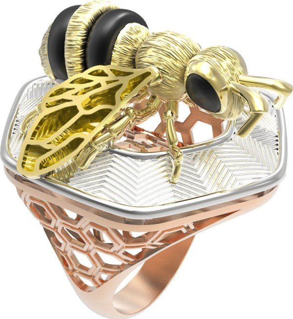 Кольцо из золота 585 пробы c эмалью, ониксом и эмалью