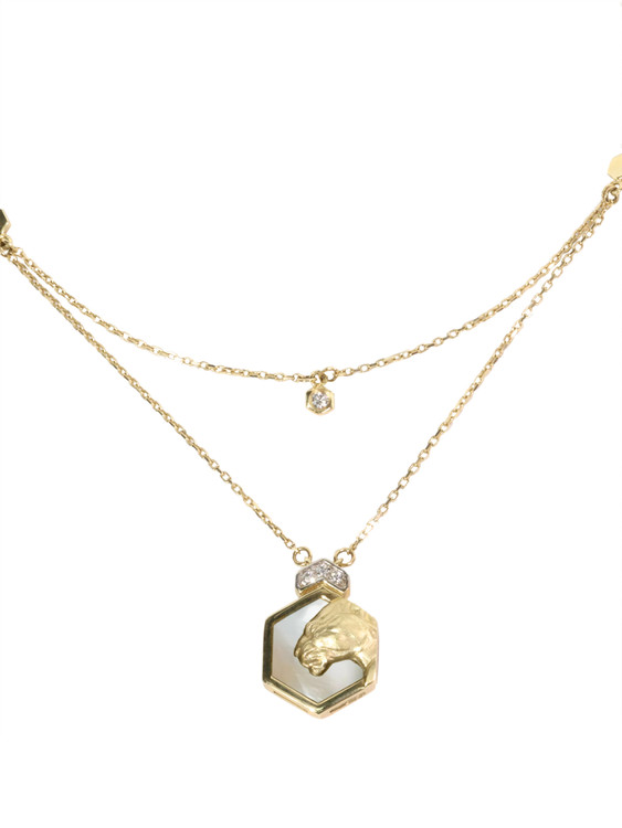 Колье из лимонного золота c бриллиантами и перламутром