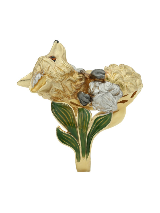 Кольцо из лимонного золота c эмалью