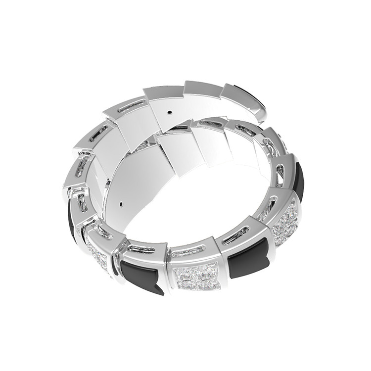 Кольцо из белого золота c бриллиантами и ониксом