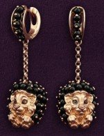Серьги из золота 585 пробы c эмалью и ониксом