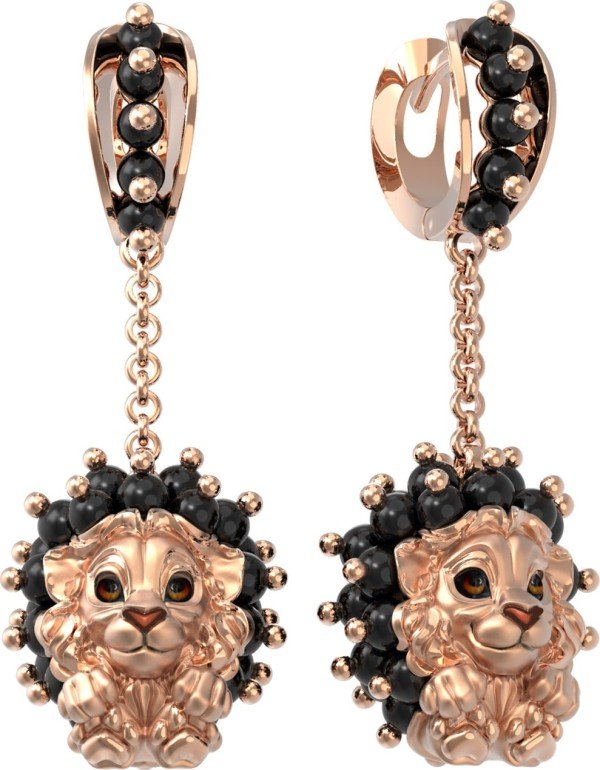 Серьги из золота 585 пробы c эмалью и ониксом