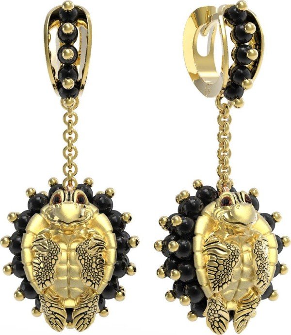 Серьги из лимонного золота c эмалью и ониксом