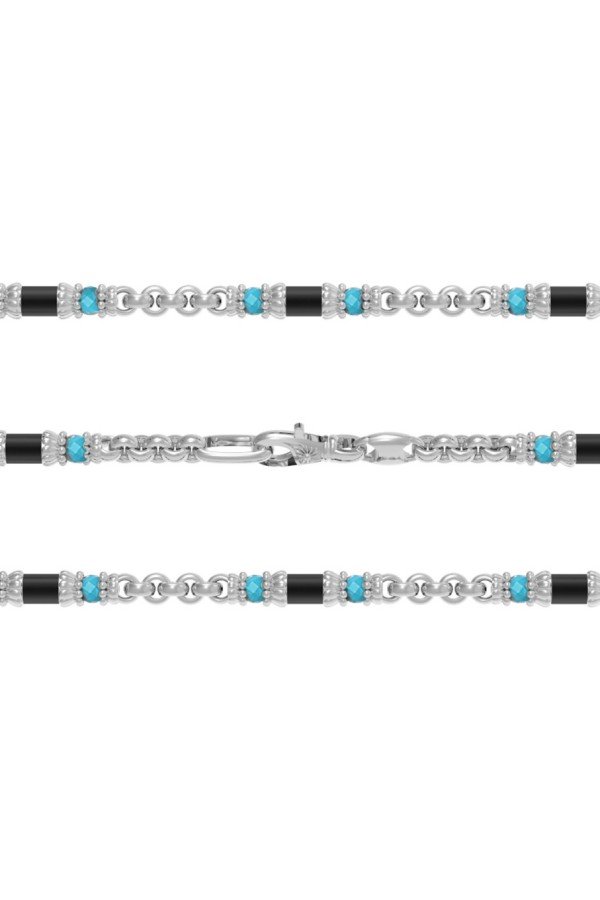 Цепь из белого золота c бирюзой и ониксом