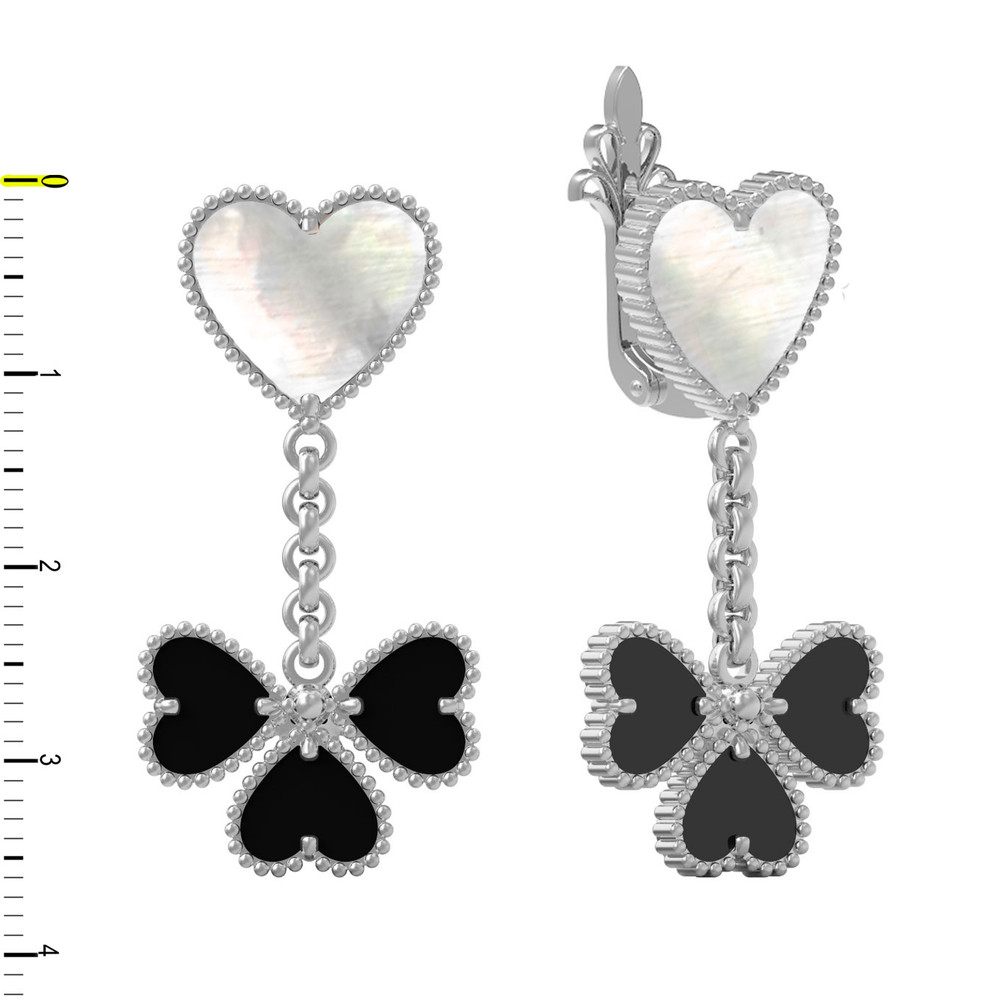 Серьги из белого золота c ониксом и перламутром