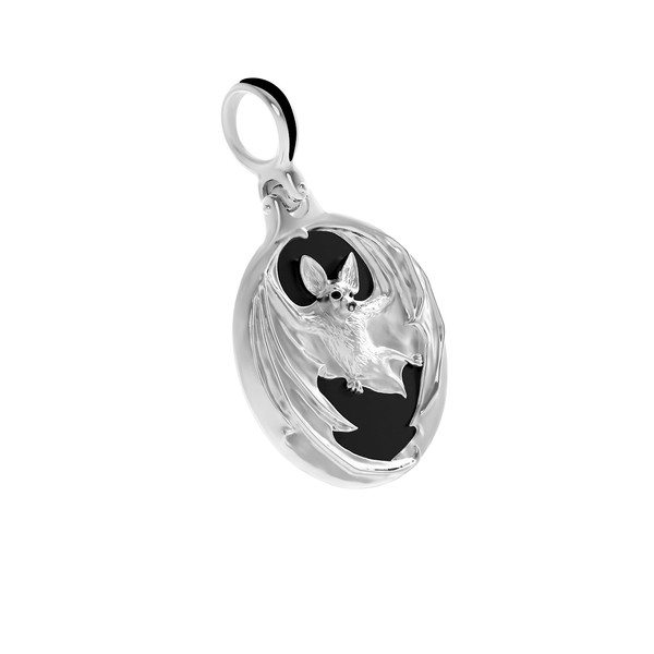 Подвеска из белого золота c эмалью и ониксом