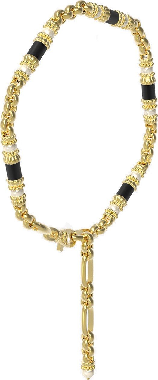 Браслет из лимонного золота 585 пробы c жемчугом и ониксом