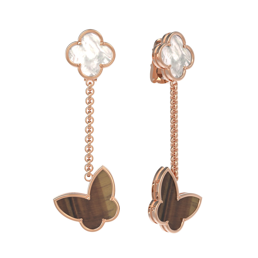 Серьги из золота c тигровым глазом и перламутром