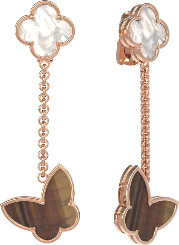 Серьги из золота c тигровым глазом и перламутром