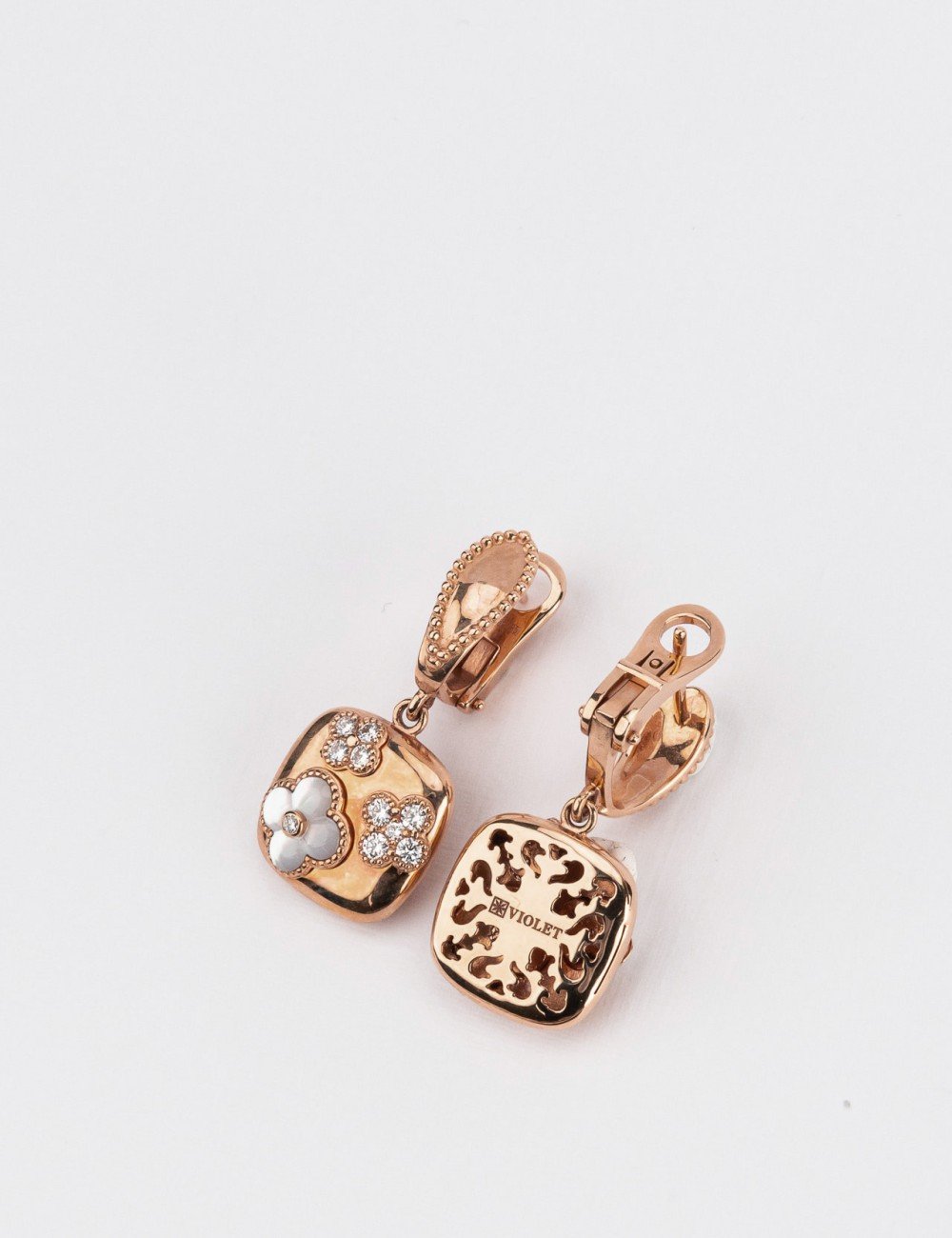 Серьги из розового золота 585 пробы c бриллиантами и перламутром
