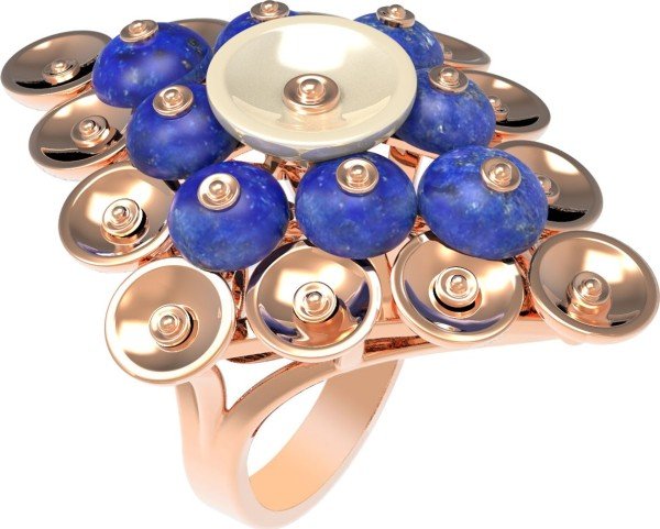 Кольцо из золота 585 пробы c лазуритом и перламутром