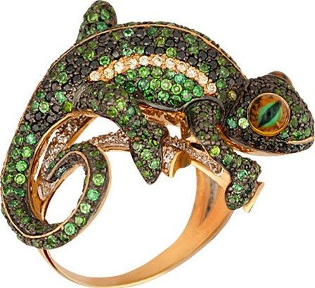 Кольцо из золота 585 пробы c эмалью и фианитом