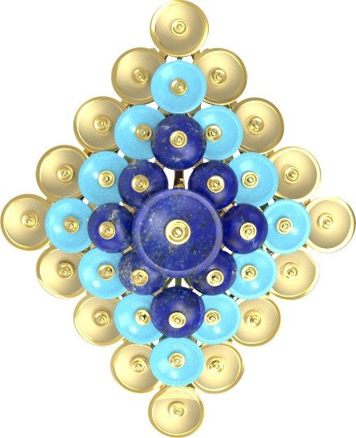 Подвеска из лимонного золота 585 пробы c бирюзой и лазуритом