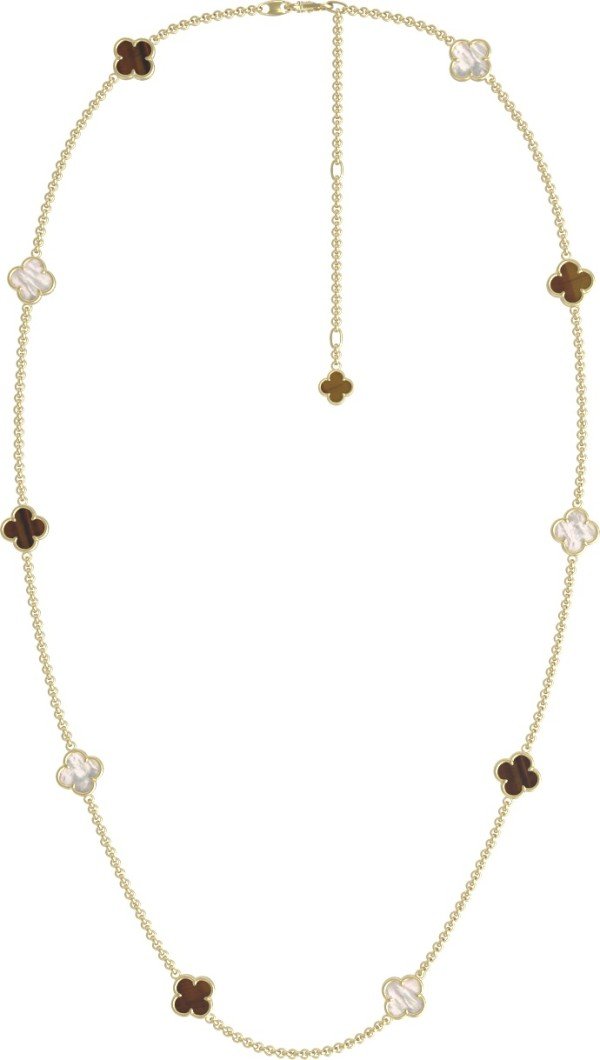 Колье из лимонного золота 585 пробы c тигровым глазом и перламутром