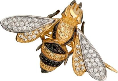 Брошь из лимонного золота c эмалью и фианитом