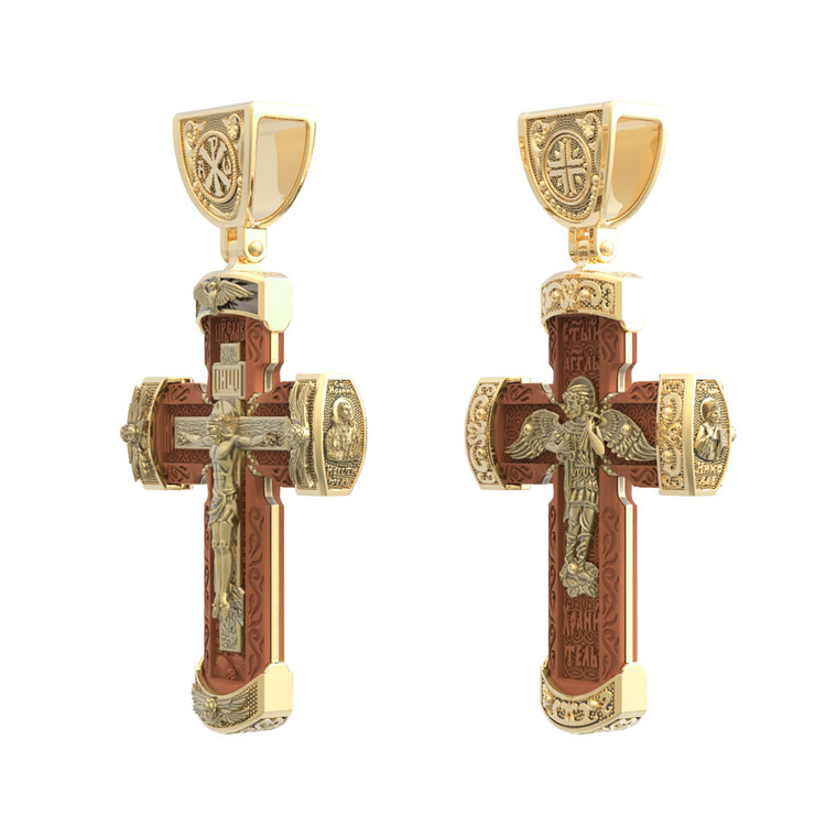 Крест из лимонного золота c деревом груши