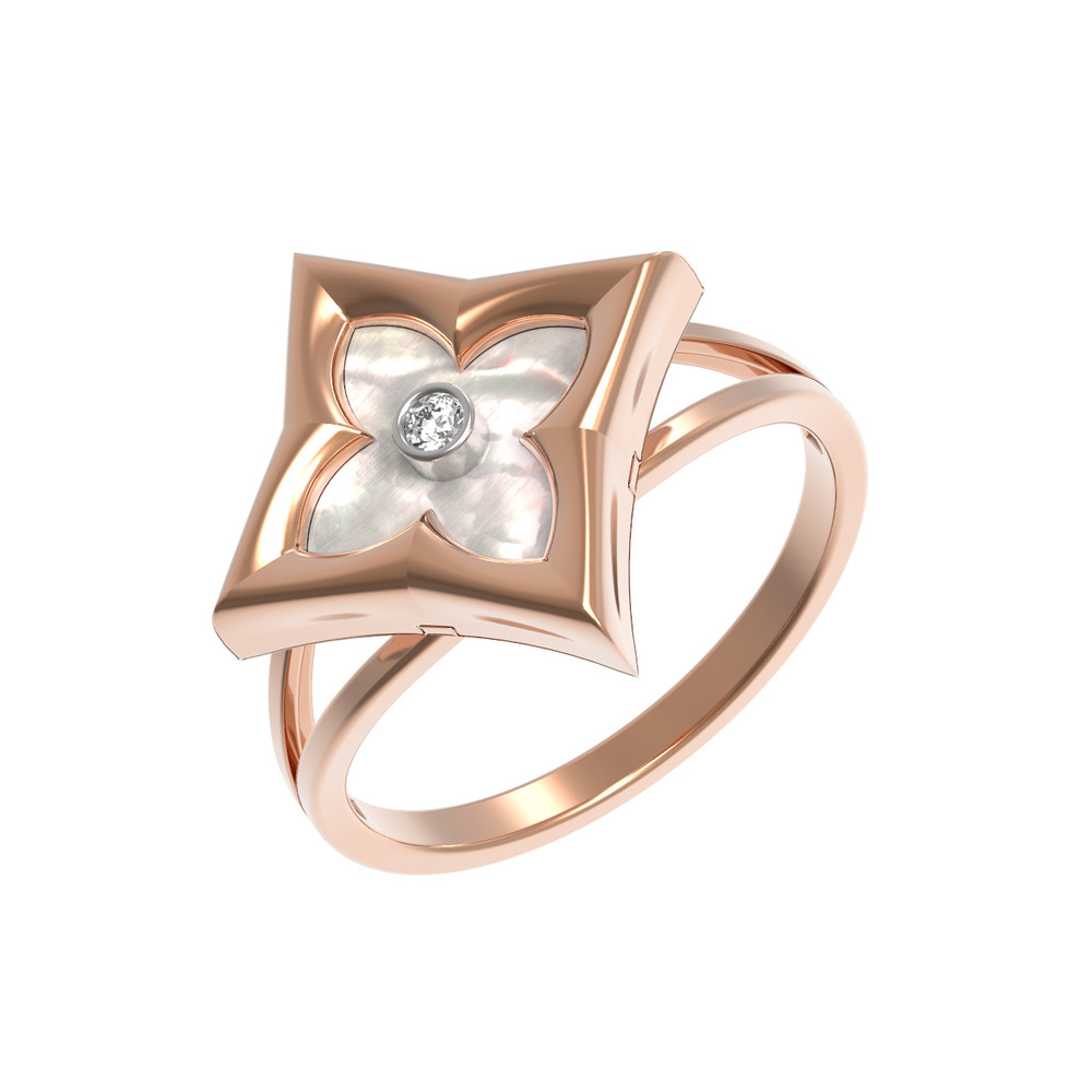 Кольцо из золота c бриллиантами и перламутром