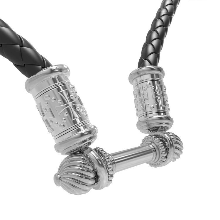 Гайтан из белого золота c кожаным шнурком