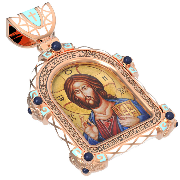 Образок из золота c эмалью, иконописью и темперой