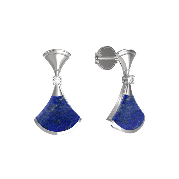 Серьги из белого золота c бриллиантами и лазуритом