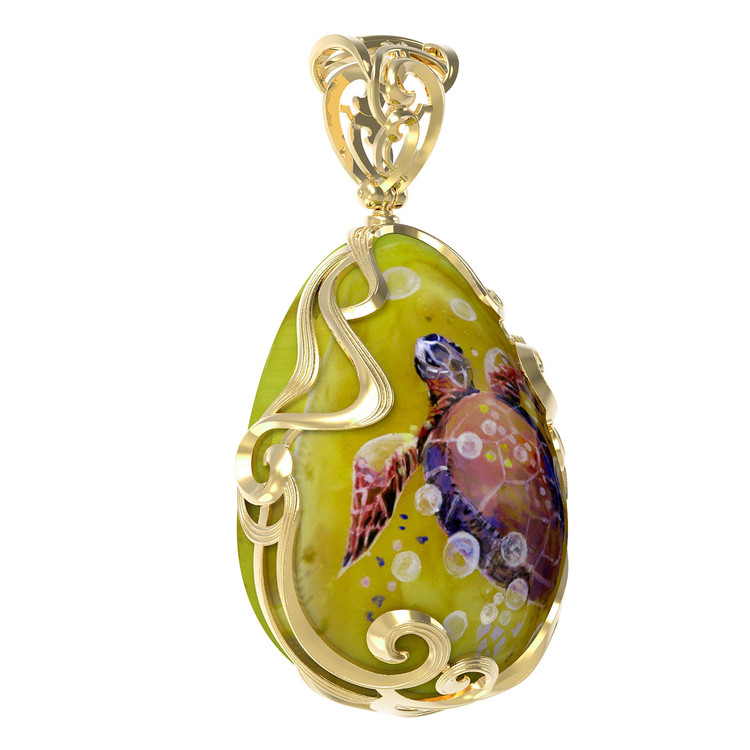 Подвеска из лимонного золота c росписным янтарём