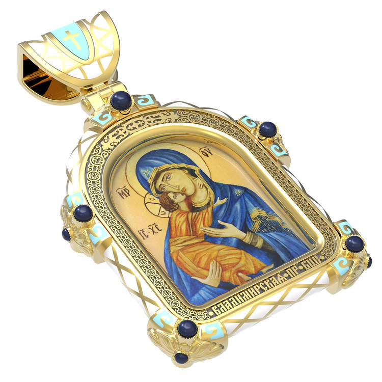 Образок из лимонного золота c эмалью, иконописью и темперой