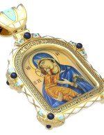 Образок из лимонного золота 585 пробы c эмалью и иконописью