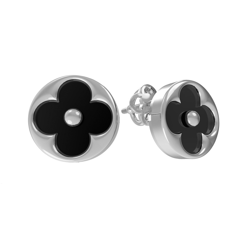 Серьги из белого золота c ониксом