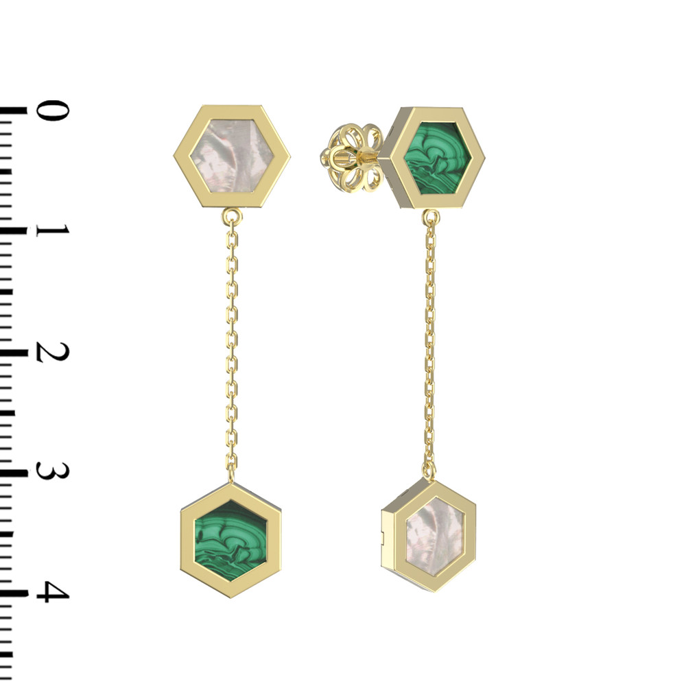 Серьги из лимонного золота c малахитом и перламутром